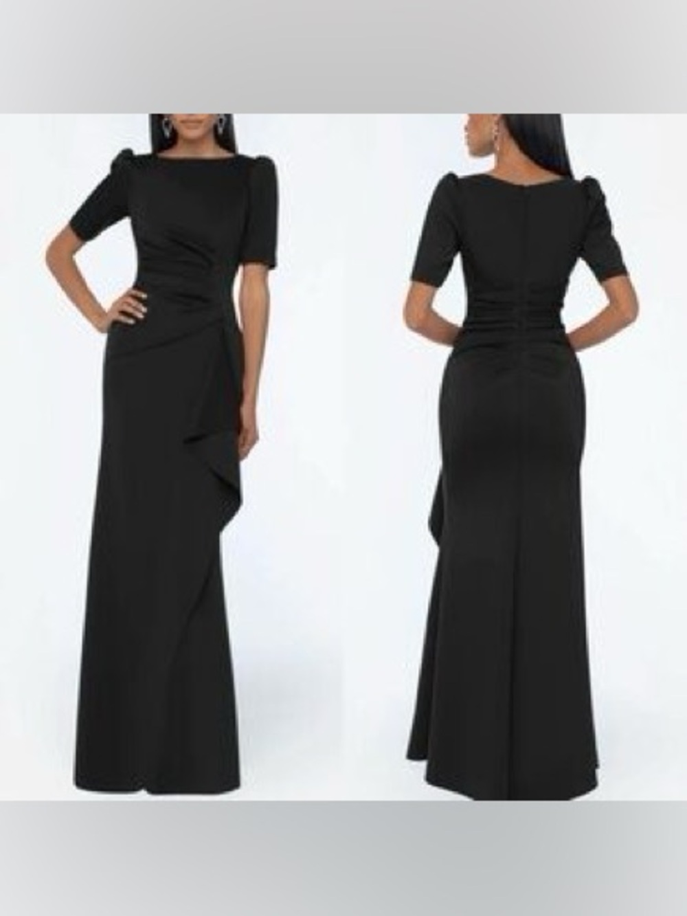 Xscape Ruffle Puff Sleeve Gown Elegant Black with Draped Detail Sz: 4 - Picture 9 of 9